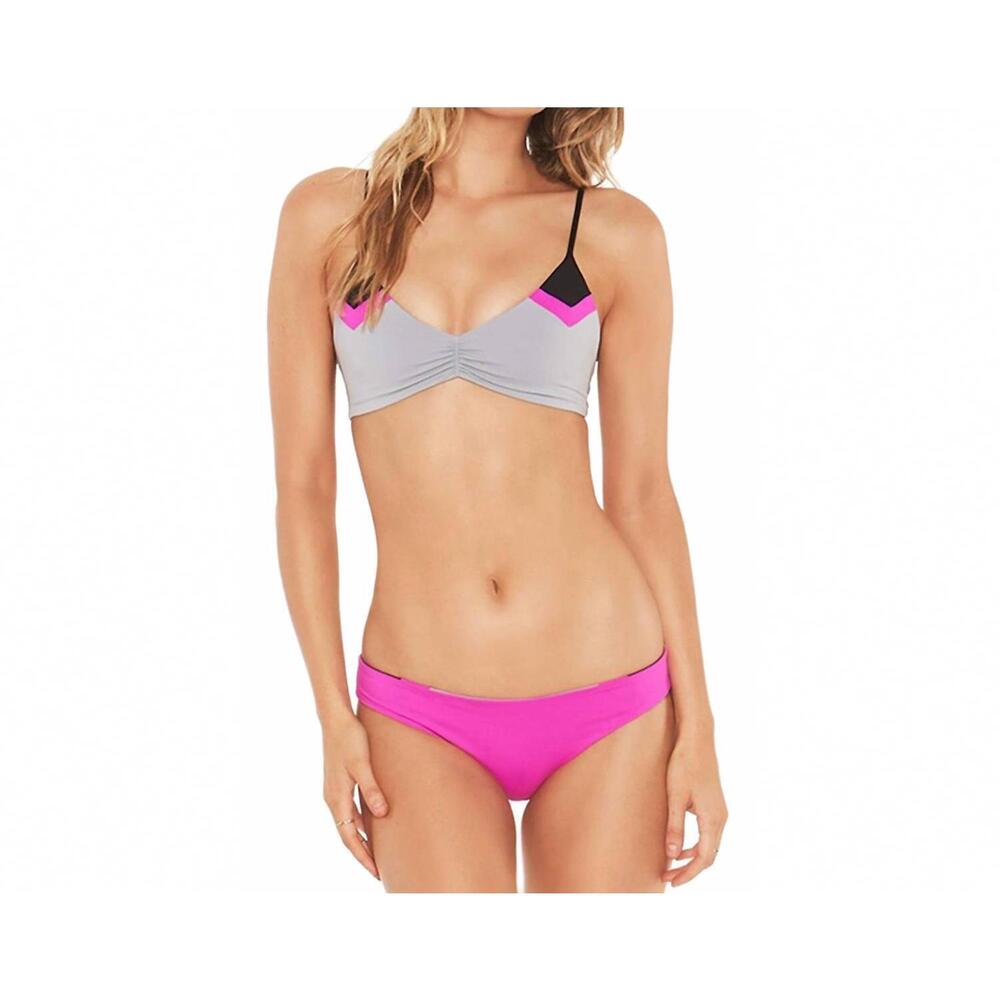 NEW L*SPACE haley blocked reversible bikini top in fog grey - Picture 5 of 6